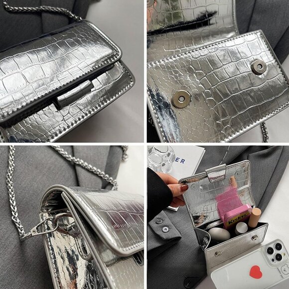 PU Leather Mini Crossbody Bag Women's Small Evening Purse with Chain - Picture 5 of 7